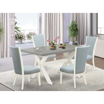 HomeStock 5-Piece Natural Oak Finish Solid Wood Top Dining Table with 4-Parson Chair