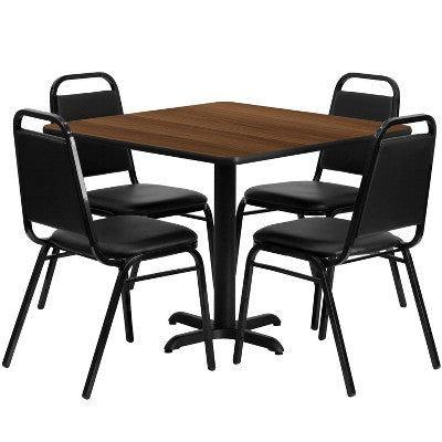 Flash Furniture 36 Square Laminate Table Set with X-Base and 4 Trapezoidal Back Banquet Chairs