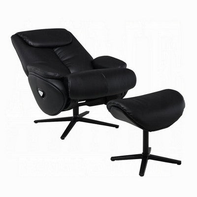 Royal Hampton Swivel Accent Chair with Ottoman, Plush Black Top Grain Leather