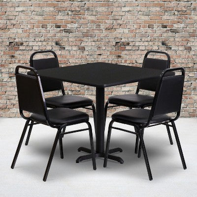 Flash Furniture 36 Square Laminate Table Set with X-Base and 4 Trapezoidal Back Banquet Chairs