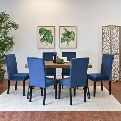 Roundhill Furniture Ashzo Dining Set, Hairpin Dining Table with 6 Chairs, 7-Piece
