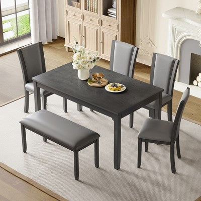 GDFStudio Maeve Rustic 6 Piece Rubberwood Upholstered Dining Set