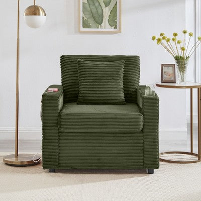 GDFStudio Tenley Modern Chenille Accent Chair with Storage Ottoman, Cup Holder and Convertible Armrest Table
