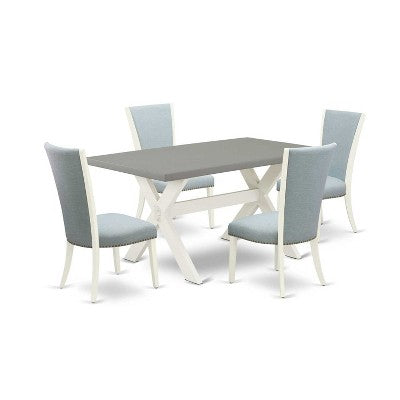 HomeStock 5-Piece Natural Oak Finish Solid Wood Top Dining Table with 4-Parson Chair