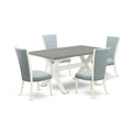 HomeStock 5-Piece Natural Oak Finish Solid Wood Top Dining Table with 4-Parson Chair