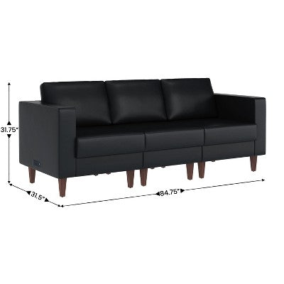 Flash Furniture HERCULES Artemis 3 Piece Upholstered Reception Set, 8 AC Outlets/4 USB/4 USB-C Ports and Wood Walnut Legs with Adjustable Floor Glides