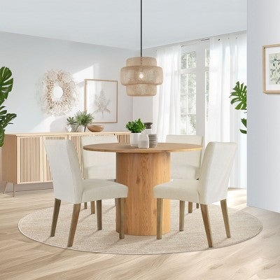 5-Piece Round Dining Table Set & 4 Upholstered Chairs, Modern Wood Pedestal Table Set for Kitchen, Breakfast Nook or Dining Room-Panipeachy