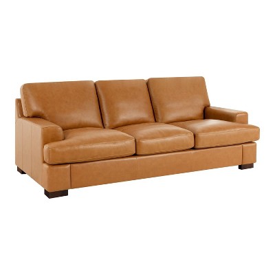 Home Imports Emporium Genuine Leather Living Room Set  Sofa Sets with Goose Feather Cushions and Mid-Century Modern Design