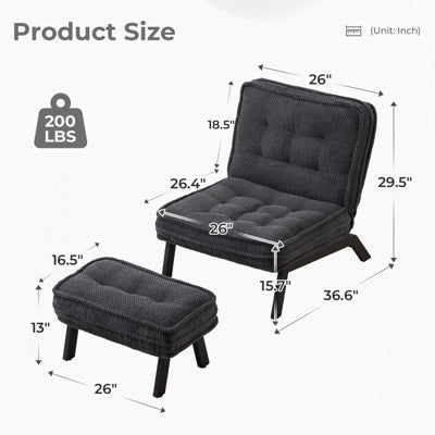 Bestier Accent Chair with Adjustable Backrest, Tufted Lounge Chair with Ottoman Set, Upholstered Reclining Chair for Reading Room