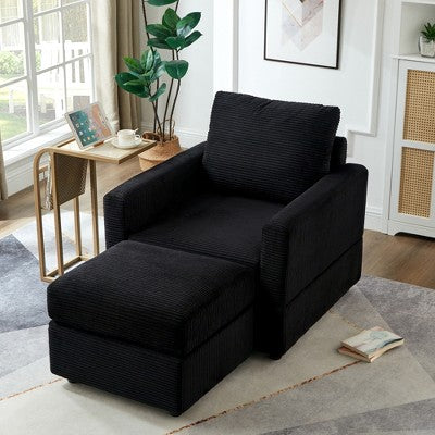 GDFStudio Warner Corduroy 32W Upholstered Accent Chair with Ottoman