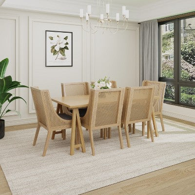 Christopher Knight Home Mason 7 Pieces Cane Rattan and Rubberwood Dining Set
