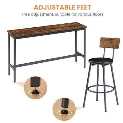 Industrial 4PCS Long Bar Table Set with 3 PU Upholstered Bar Stools, 4L -ModernLuxe