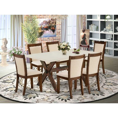 HomeStock 7-Piece Distressed Jacobean Finish Solid Wood Top Dining Table with 6-Chairs