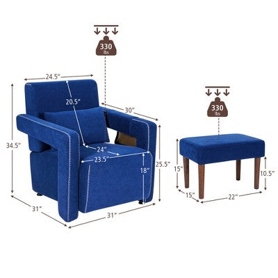 Costway Modern Berber Fleece Single Sofa Chair w/ Ottoman & Waist Pillow Red\Blue\Black\Green\Orange