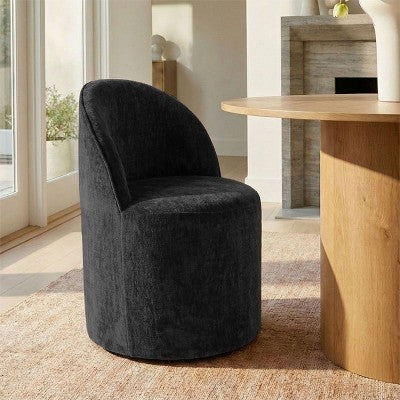 Dining Table Set for 4, Modern Barrel Chair with Wheels and Chenille Upholstery, Round Pedestal Table for Small-Dining Areas-Panipeachy