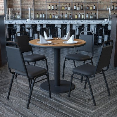 Emma and Oliver 36 Round Laminate X-Base Table Set with 4 Banquet Chairs