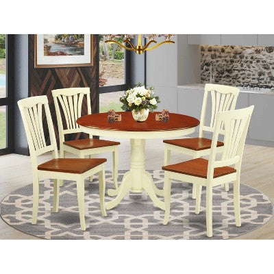 HomeStock 5-Piece Round Buttermilk and Cherry Finish Solid Wood Top Dining table with 4 Chairs
