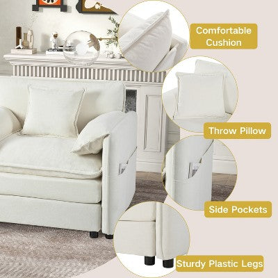 GDFStudio Jorah Modular 2 Piece Chenille Upholstered Sofa Set with 3 Pillows and Storage Pockets