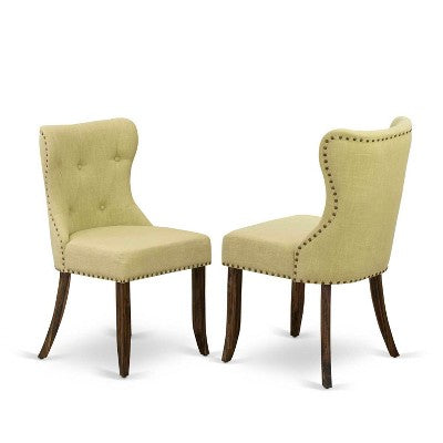 HomeStock 7-Piece Rectangle Distressed Jacobean Finish Solid Wood Top Dining Table with 6 Parson-Chairs