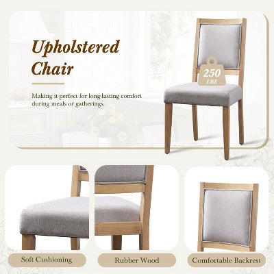GDFStudio Elba 82 7 Piece Rubberwood Upholstered Dining Set with Trestle Extendable Table