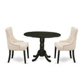 HomeStock 3-Piece Round Black Finish Solid Wood Top Dining Table with 2-Parson Chairs with Drop Leaf