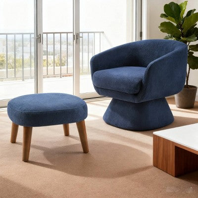 Modern Swivel Accent Chair and Ottoman Set, Fabric Upholstered Swivel Side Chair for Living Room, Bedroom, Apartment, or Reading Nook-Panipeachy