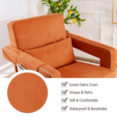 Costway Modern Berber Fleece Single Sofa Chair w/ Ottoman & Waist Pillow Red\Blue\Black\Green\Orange