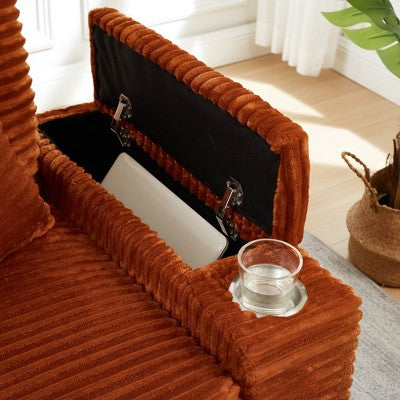 GDFStudio Siesta 42 Modern Corduroy Chair with Ottoman and Hidden Swivel Table