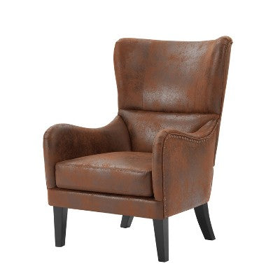 Vintage Accent Chair High-back Armchair Upholstered Lounge Chair Cozy Reading Chair with Ottoman, Classic Tufted & Nailhead Trim, Brown - ModernLuxe