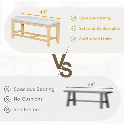 6 Pieces Dining Table Set with Bench for 6, Kitchen Table Set with Storage Drawer and 4 Upholstered Dining Chairs