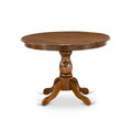 3-Piece Antique Walnut Finish Solid Wood Top-Round Upholstered Dining Room Set-Seats 4