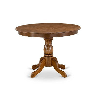 3-Piece Antique Walnut Finish Solid Wood Top-Round Upholstered Dining Room Set-Seats 4