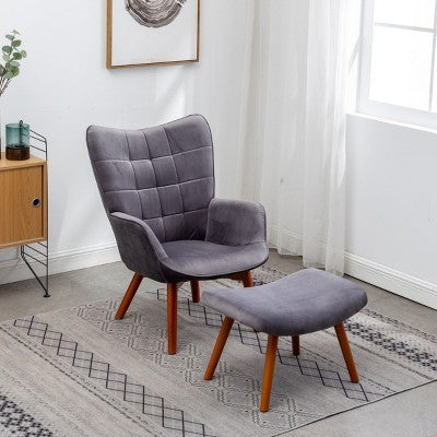 Modern Tufted Accent Chair with Ottoman, Upholstered Wingback Arm Chair for Living Room, Reading Chair for Bedroom or Apartment-Panipeachy
