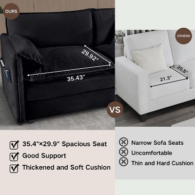 GDFStudio Jorah Modular 2 Piece Chenille Upholstered Sofa Set with 3 Pillows and Storage Pockets