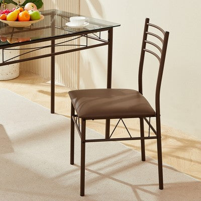 VECELO 5 Piece Dining Table Set with Glass Top Table & 4 Upholstered Chairs, Kitchen Rectangular Table Set Brown/Black