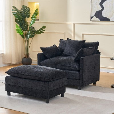 GDFStudio Lewis 39.4 Modern Chenille Upholstered Accent Chair with Ottoman
