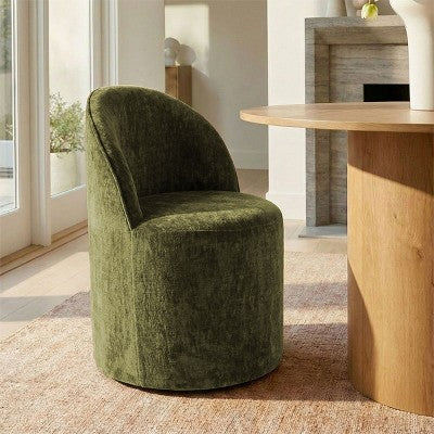 Dining Table Set for 4, Modern Barrel Chair with Wheels and Chenille Upholstery, Round Pedestal Table for Small-Dining Areas-Panipeachy