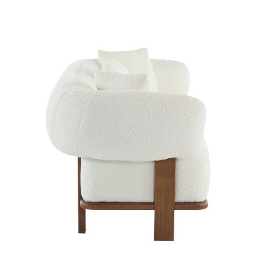Christopher Knight Home Tadg 82 Rubberwood Boucle Upholstered 3 Seater Curved Sofa with Pillows (Set of 2)
