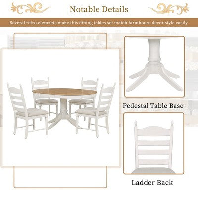 5-Piece Vintage Wood Extendable Dining Table Sets with 4 Upholstered Dining Chairs - ModernLuxe