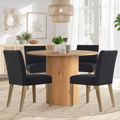 5-Piece Round Dining Table Set & 4 Upholstered Chairs, Modern Wood Pedestal Table Set for Kitchen, Breakfast Nook or Dining Room-Panipeachy