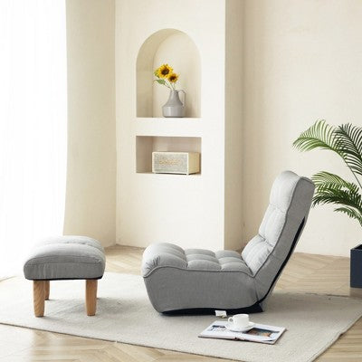 GDFStudio Lucan Modern Upholstered Tufted Adjustable Backrest Chair with Ottoman