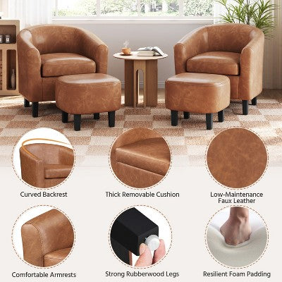 Yaheetech Faux Leather Accent Arm Chair Barrel Chair with Ottoman for Living Room