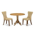 3-Piece Natural Oil Finish Solid Wood Top - Round Dining Room Set - Seats 4