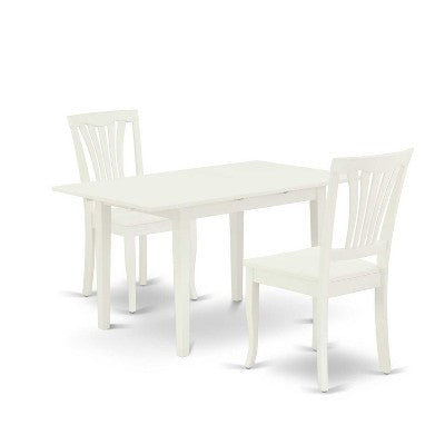 HomeStock 3-Piece Linen White Finish Rectangular Solid Wood Top with Butterfly Leaf Dining Table Set