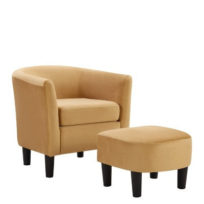 Velvet Accent Chair with Ottoman, Modern Barrel Chair Armchair for Living Room, Bedroom