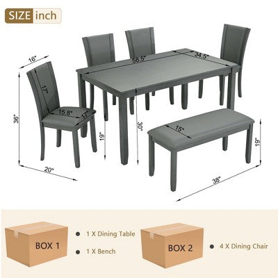 GDFStudio Maeve Rustic 6 Piece Rubberwood Upholstered Dining Set