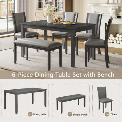 GDFStudio Maeve Rustic 6 Piece Rubberwood Upholstered Dining Set