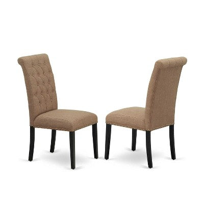 HomeStock 5-Pc Black Solid Wood Top - Rectangular Button Tufted Upholstered Dining Room Set with Butterfly Leaf - Seats 4