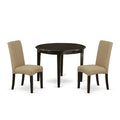 Round Dining Table Set 3pc - 42 Table & 2 Parsons Chairs - Linen Fabric - Cappuccino Finish