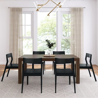Plank+Beam 72 Modern Solid Wood Dining Table Set, Black Wirebrush, + 6 Chairs